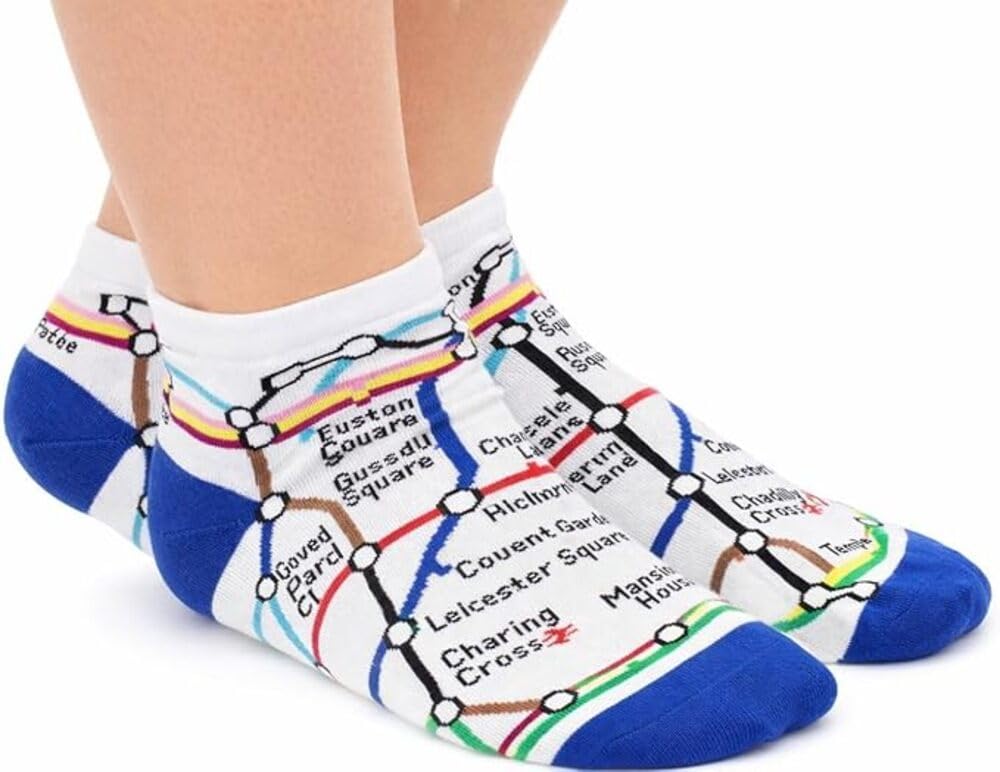 Licensed London Underground™ Tube Map Trainer Socks for Men | Official TFL™ London Tube Pattern Ankle Socks | Fun Novelty Travel & Gift Socks | Comfortable Cotton Rich Sport Trainer Socks Sizes 6-11