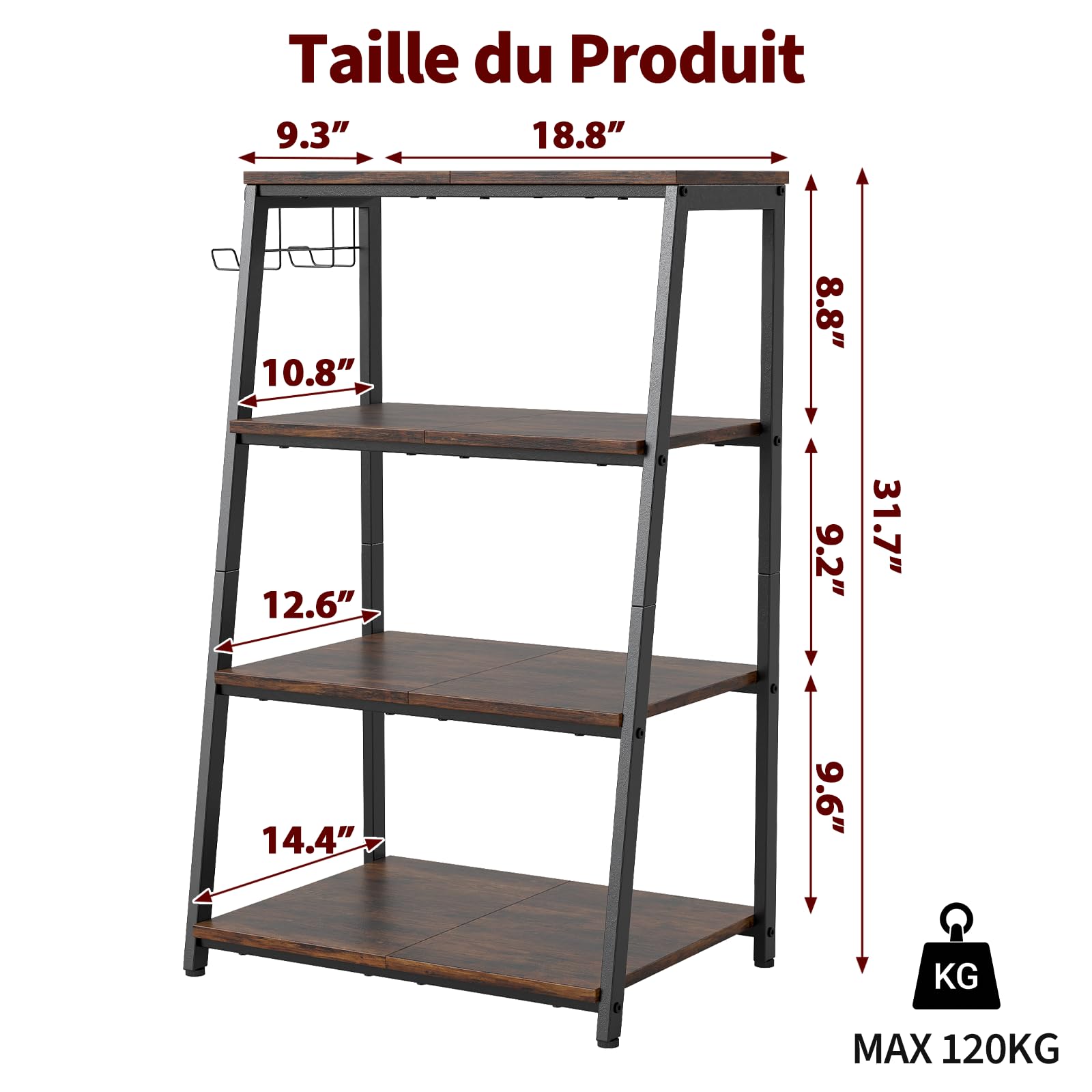 bimiti Meuble HiFi Bois à 4 Etagères Support pour Platine Vinyle avec Crochet pour Casque Audio,Platine Vinyle,Tourne Disque,TV Stéréo,Lecteur DVD Étagère Multimédia en Bois pour la Maison, Bureau