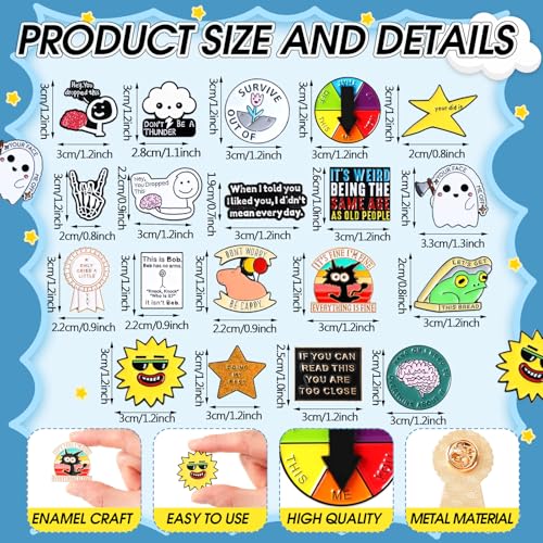 Kenning 100 Pcs Funny Enamel Pins Cool Fun Button Lapel Metal Brooch Pin Sarcastic Cute Pins Bulk Silly Brooches for Clothes Bags Backpacks Craft Supply Accessories Gifts2