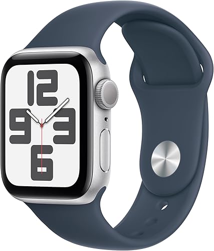 Apple Watch SE (2nd Gen) GPS 40mm - Silver Aluminum Case with Storm Blue Sport Band, ML (Renewed)