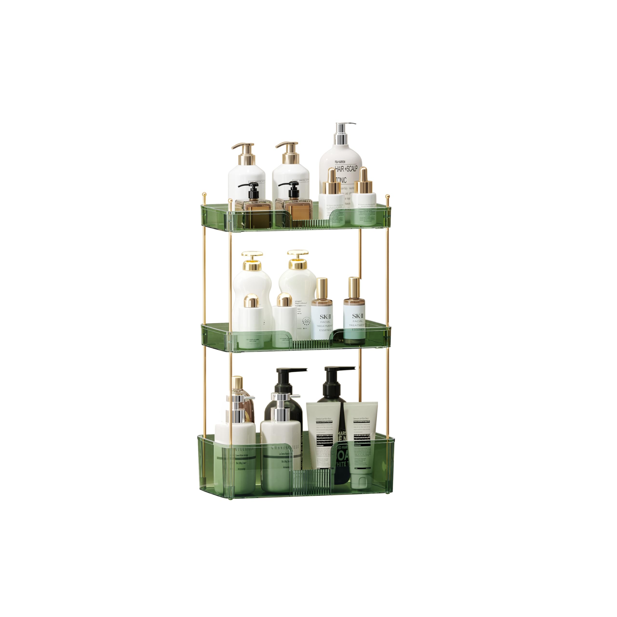 Akinbas 3 Tier Bathroom Organizer Countertop Makeup Perfume Tray Skincare Organizer for Bathroom Dresser Vanity (Green)