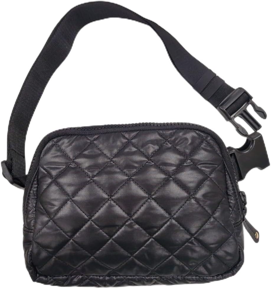 Quilted Waist Belt Sling Bag Lightweight Water Repellent color Black (Black)