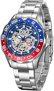 Automatic Mechanical Hybrid GMT Luxury Watches for Men 200M Waterproof Skeleton Japanese Self-Charging Movement Date Premium Business Travel Silver Mens Watch Dual Power Quartz/Automatic