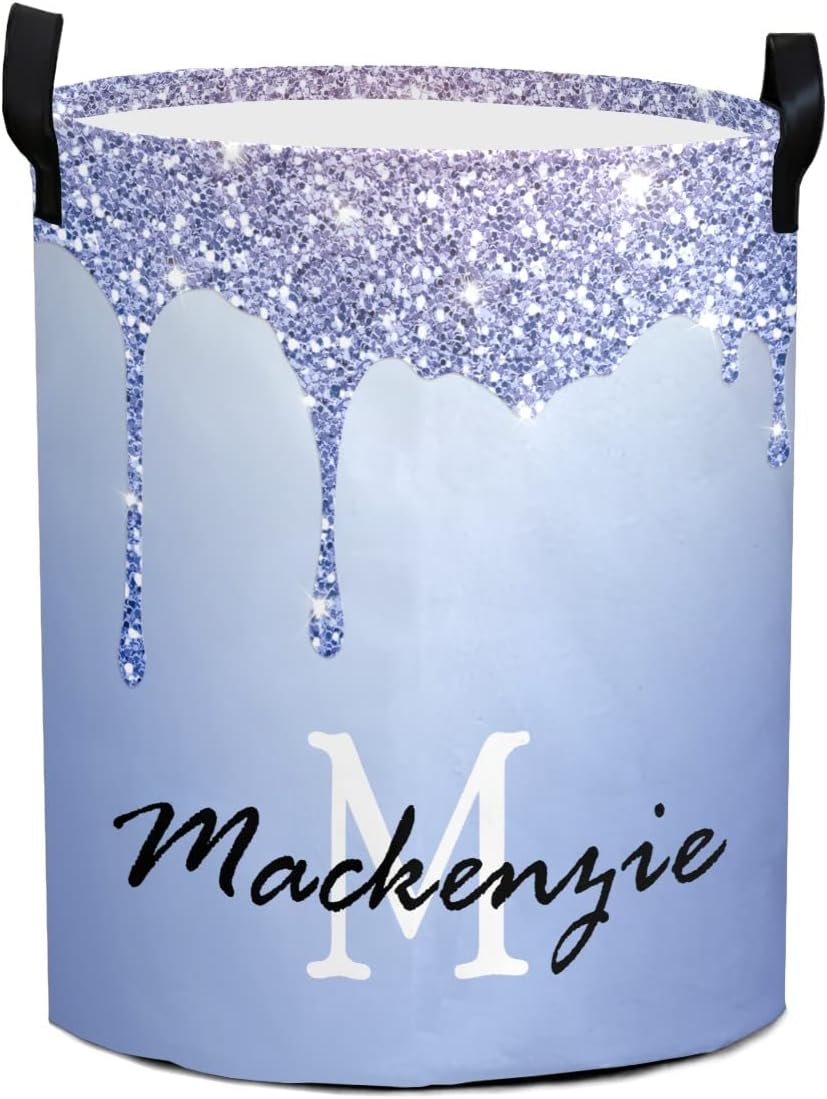 Custom Glitter Pattern Laundry Basket Personalized Laundry Hamper with Name Collapsible Clothes Storage Basket with Handle for Bathroom Living Room Bedroom