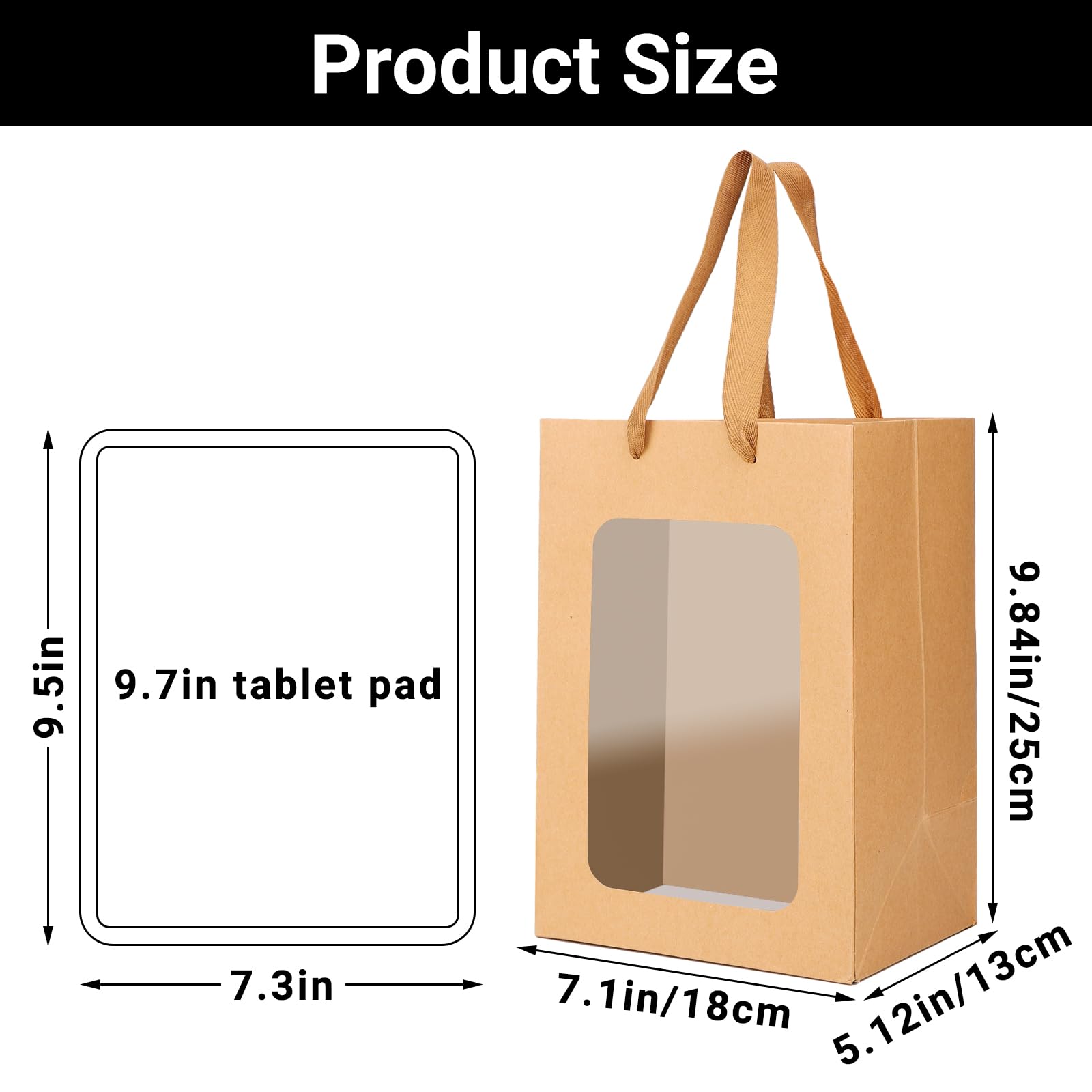 EUSOAR Kraft Bolsas de Papel con Asas - 50 Pack Bolsas Regalo con Ventana - 18x13x15cm Marrón Bolsitas Regalo para Cumpleaños - 180GSM Papel Gift Bags para Envoltorio