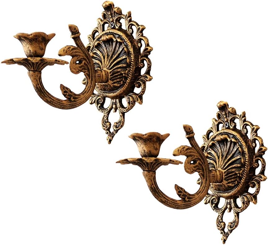 Cast Iron Set of 2 Wall Mounted Candle Sconces Holders,Shabby Chic Hanging Candle Holder for Wall, Home Wall Art for Living Room Fireplace Yard Pathway (Copper)