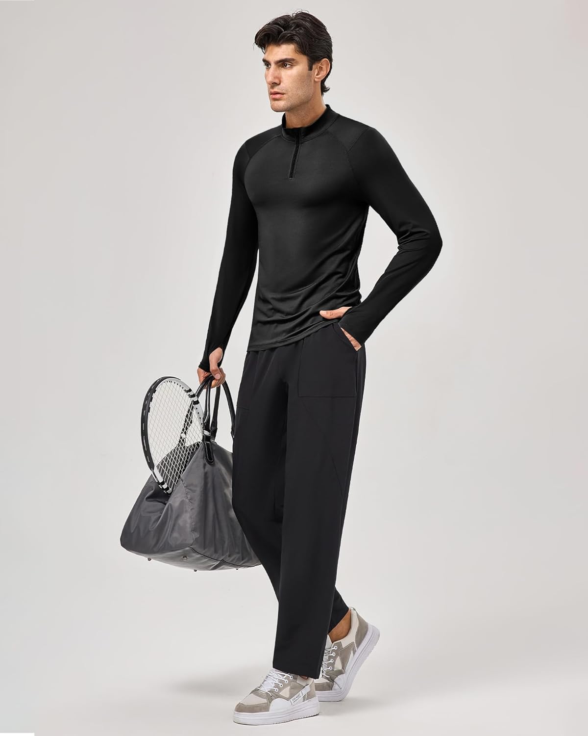 Men's Athletic Shirts Quarter Zip Pullover with Thumbhole Moisture Wicking Running Shirts Long Sleeve Workout Tops - Image 2