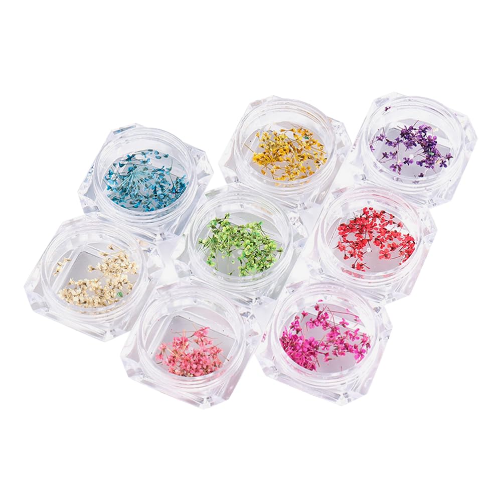 HugeDE 8 Boxes Colorful Natural Dried Flowers 3D Nail Art Dry Flowers Nail Manicure Decorative Floral Real Pressed Flowers DIY Scrapbooking Art Floral for Craft Decoration