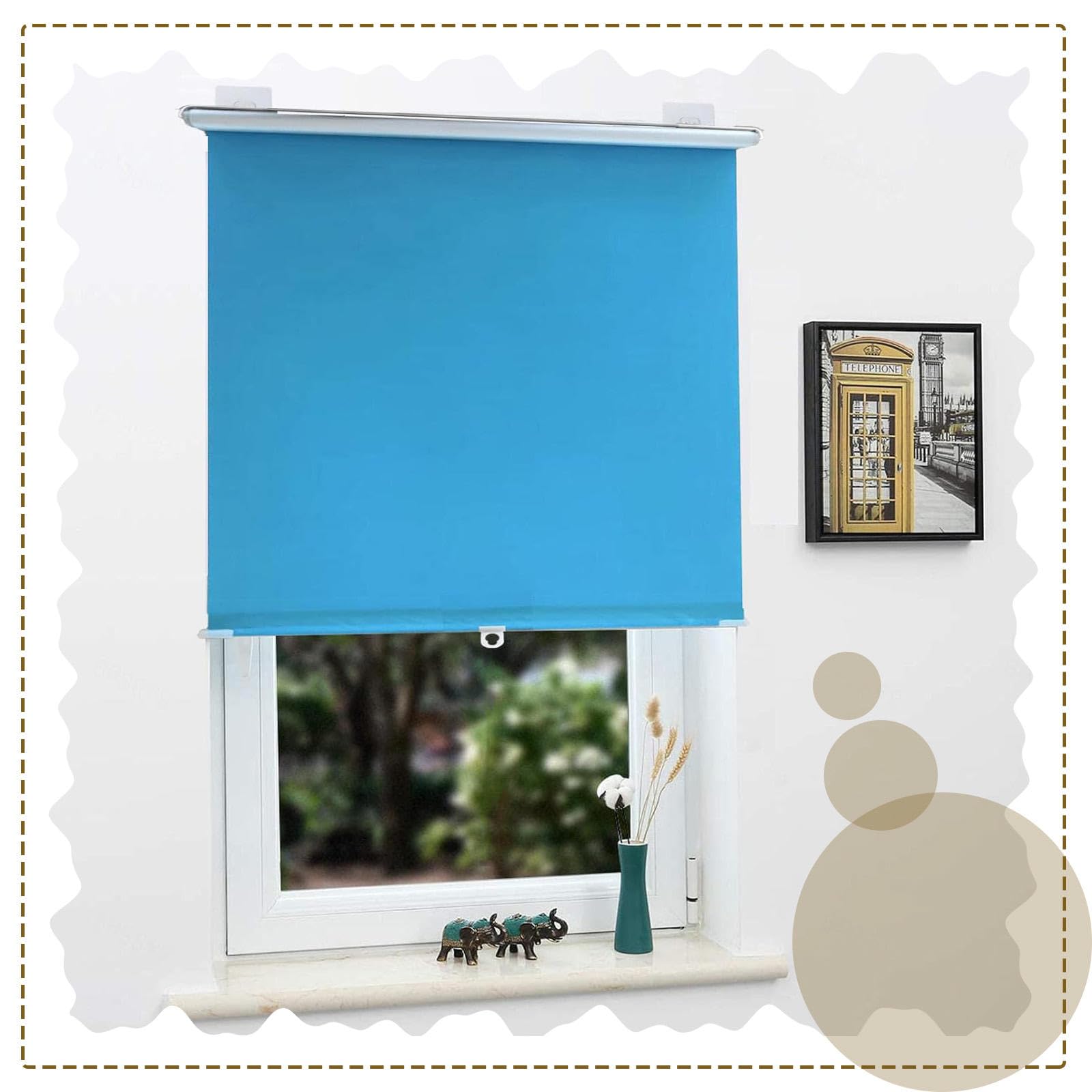 DECAKE Blackout Roller Blinds,Suction Cup Shades for Windows and Doors,Retractable Sunshade Blinds Home Office,Temporary No Drilling,Privacy Curtains,Blue-30×125cm(11.8 * 49.2in)