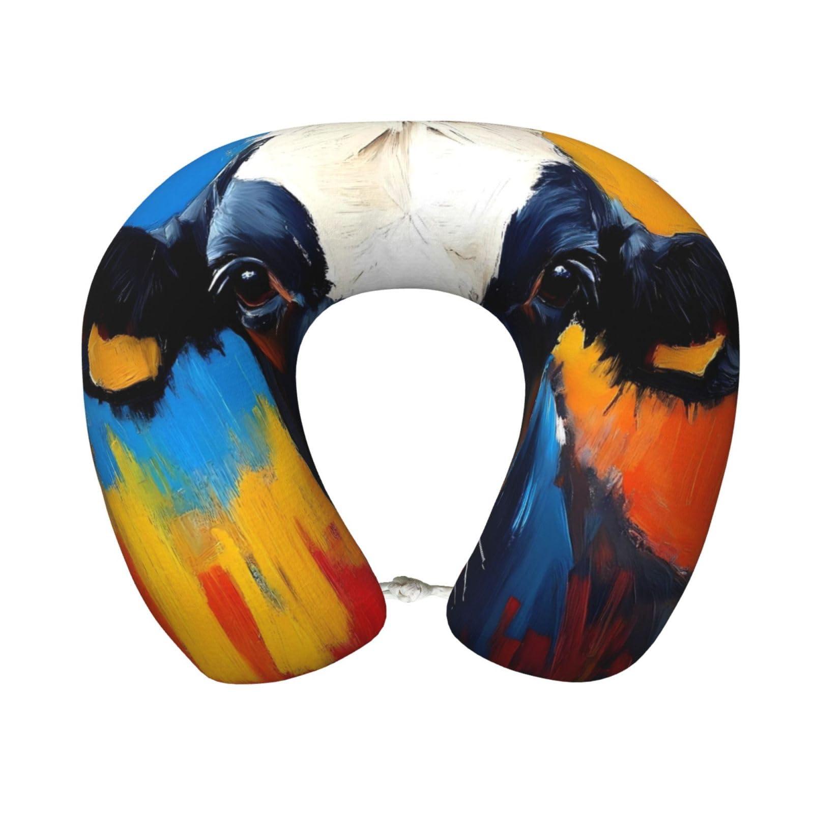 peiyeety Cow Print Travel Pillow Memory Foam, Portable Neck Pillow for Airplane, Car and Office