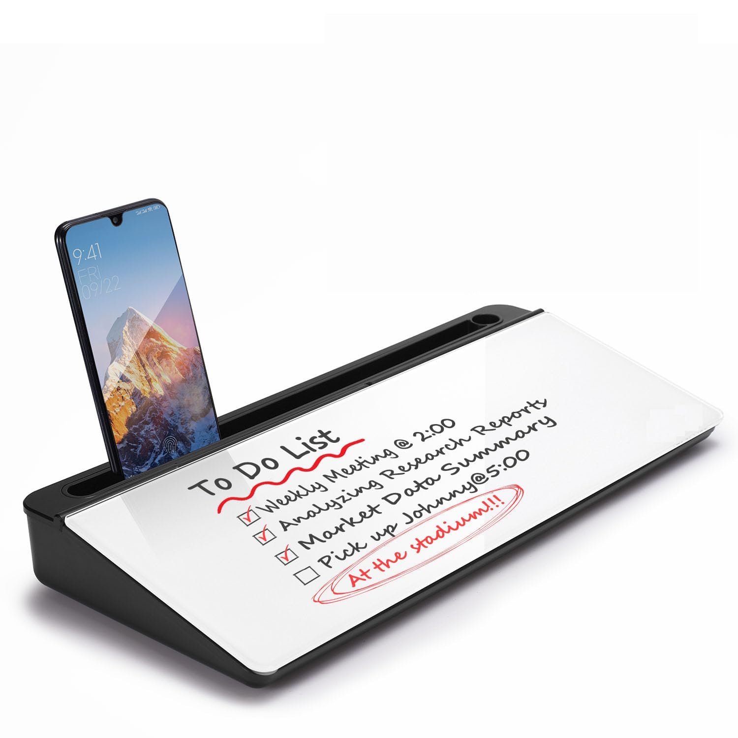 XBEY Small Glass Desktop Whiteboard Dry-Erase-Board -Computer Keyboard Stand White Board Surface Pad Office and School Accessories Supplies with Storage Caddy for Computer (Black & White Board)-picture-10