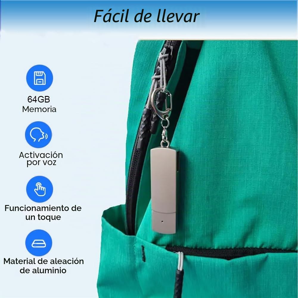 64GB Mini Grabadoras de Voz Micro Grabadora Sonido Mini Grabadora de Audio Discreto, Metálicos niños Portátil Grabacion para Clases Reuniones Entrevistas Discursos Memorias USB