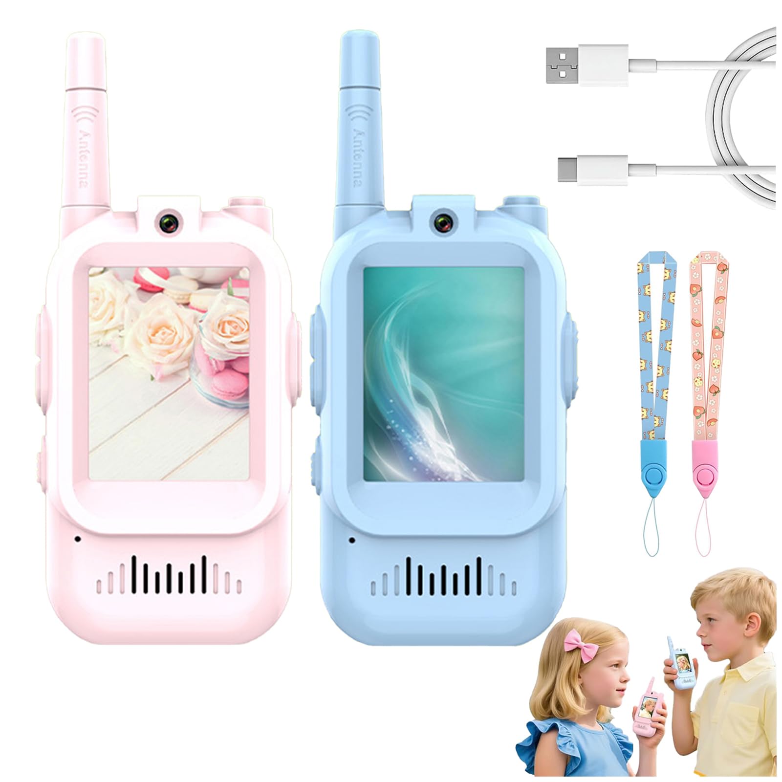 VíDeo Walkie Talkies,Talkies Bidireccionales 2026 para NiñOs,Recargables con CáMara Y Cambiador De Voz,Juguetes Largo Alcance,Juegos JardíN,Regalos CumpleañOs NiñOs NiñAs 3 A 12 AñOs(Blue+Pink)