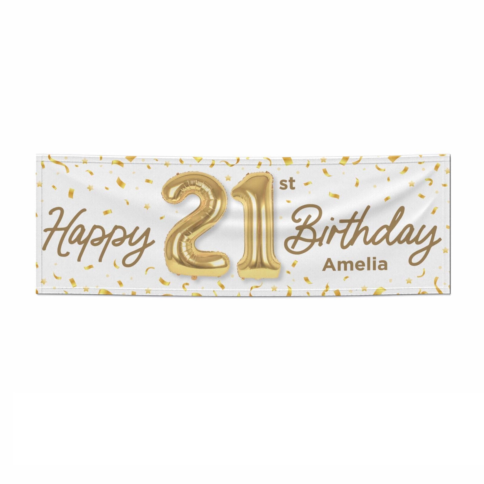 Personalised 21st Birthday Banner White and Gold Name Custom Party Decoration 5.85ft x 1.95ft Indoor Paper Banner