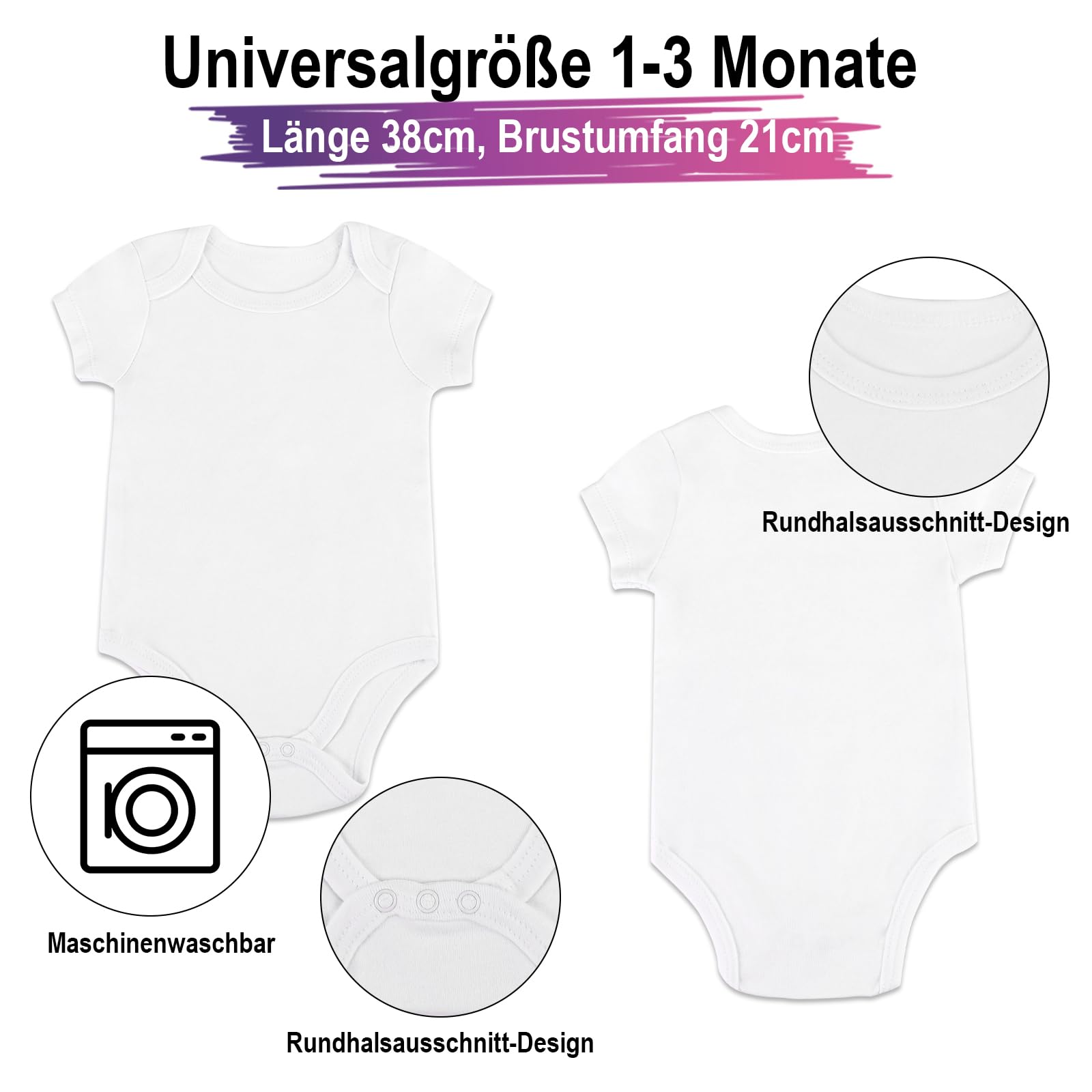 Tigvio Bavoir à peindre, pour fête prénatale, avec body à manches courtes (38 x 21 cm) + 14 stylos textiles colorés + 5 pochoirs pour fête prénatale, grenouillère pour bébé