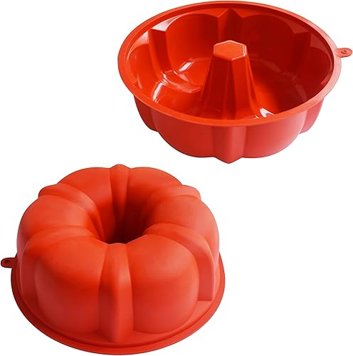 2Pack 10Inch Fluted Tube Pans Silicone Molds, Original Cake Pans for Cake, Jelly, Bread, Chocolate