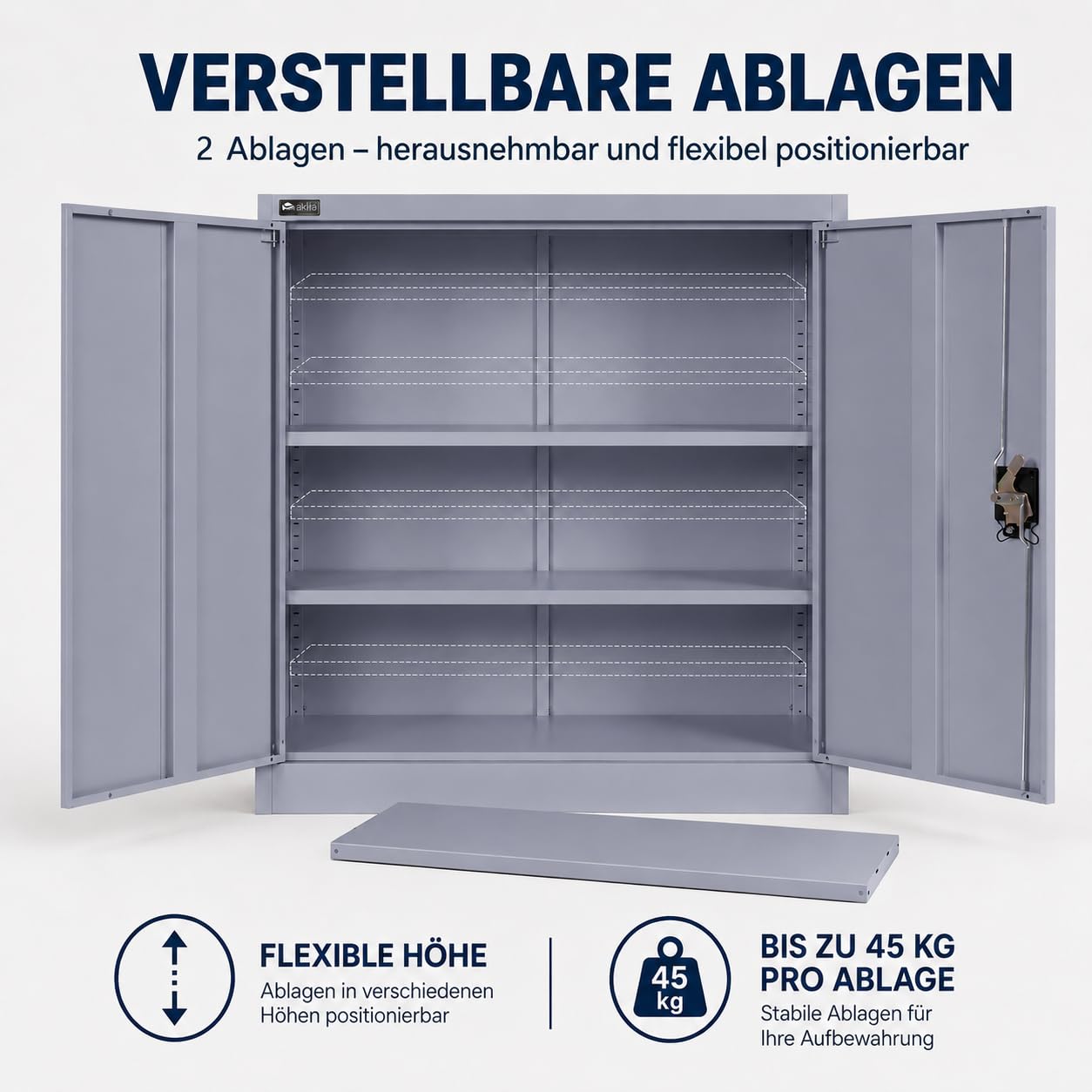 Armoire de bureau multifonction verrouillable 40 x 90 x 90 cm - Armoire de rangement en acier avec 2 portes - Étagère réglable en hauteur - Anthracite