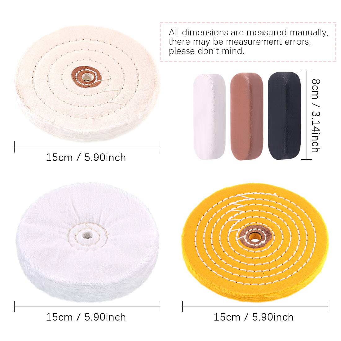 Swpeet 6Pcs 6 Inch Buffing Polishing Wheels with 3 Colors Polishing