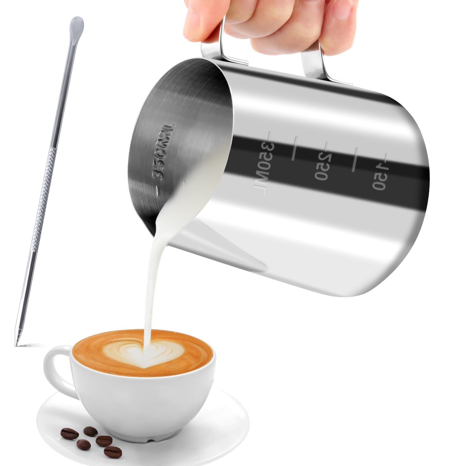 Bricco Latte 600ml Newaner Inox 304 - Per Cappuccino E Latte Art | Doppia Scala Misurazione | Ugello Antigoccia - Foto 2