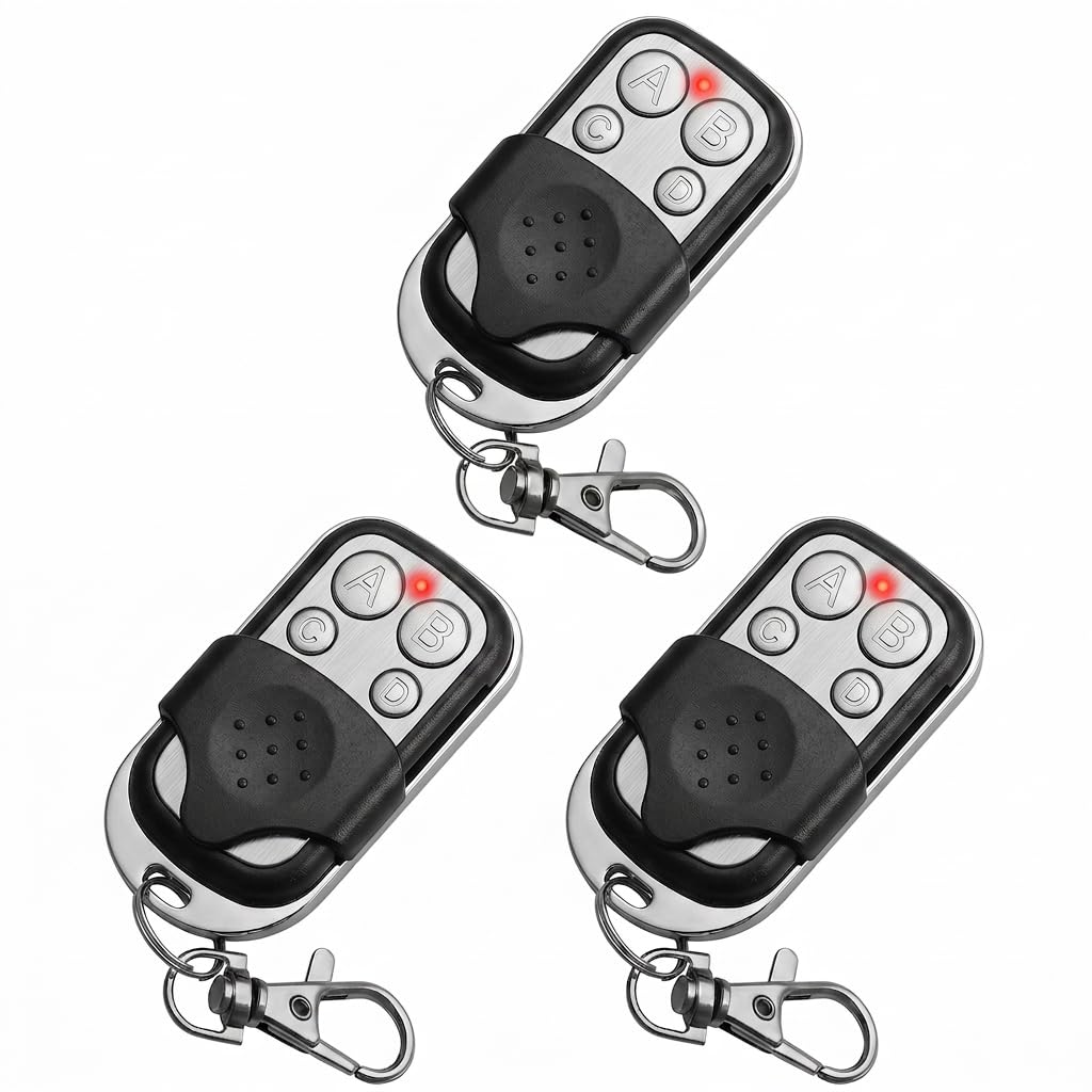3PCS Universal 433MHz Garage Door Remote Cloning Fobs, 4-Button Fixed Code Gate & Shutter Remote Control Keychain for Electric Gates, Roller Shutters, Car Alarms Replacement Set