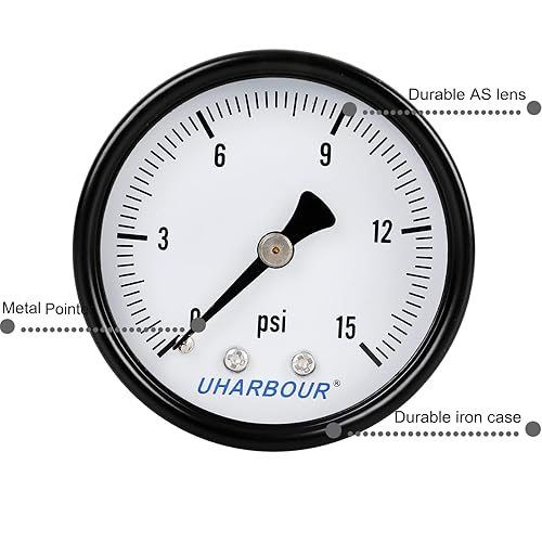 Miniatura 4 de Uharbour Medidor de presión mecánico confiable de doble escala para gas y agua (30 InHg30 psi) con conexión trasera NPT de 14"