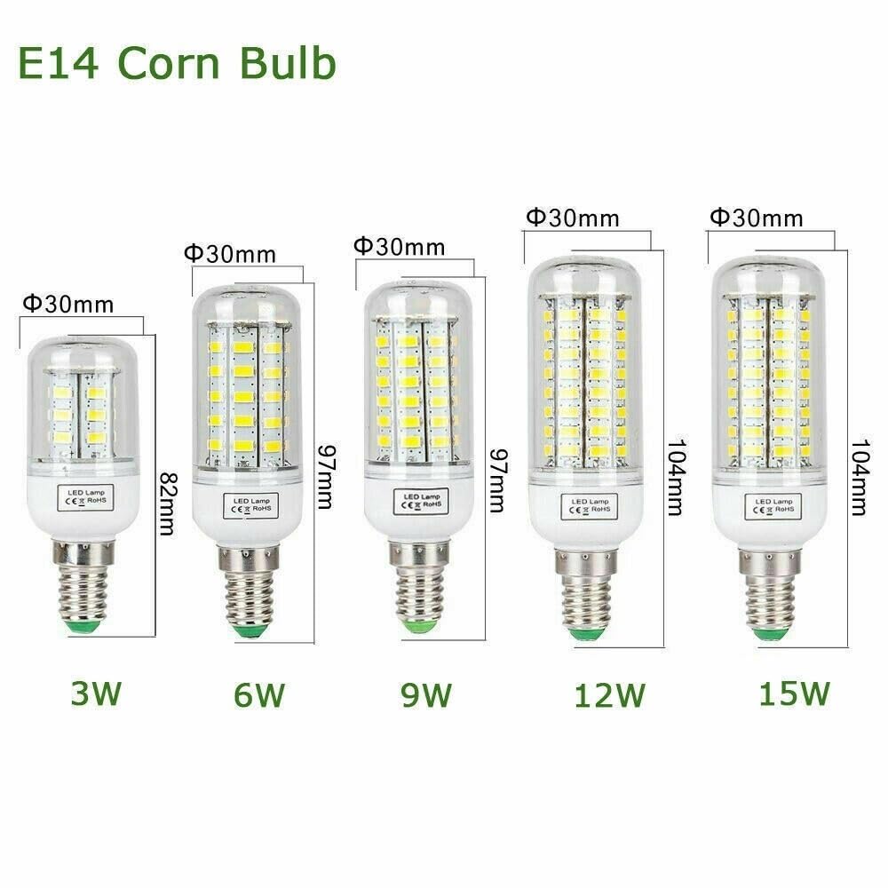 RZL Lighting, Lot de 20 ampoules LED en forme de maïs, AC220 V, E14/E27/B22/G9/GU10, 5730SMD, lampe blanc chaud et froid(Warm White E14,6W)