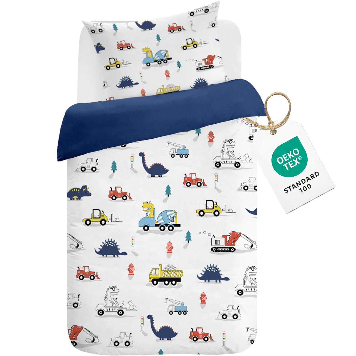 Bettbezug Dinosaurier 120x150 cm für Kinder Jungen Bettbezug Auto Reißverschluss, Bettwäsche aus Mikrofaser Bedruckt Geschenk Party Geburtstag mit Kissenbezug 40x60 cm
