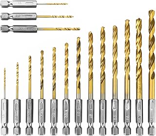 Saipor 16pcs Hex Shank Titanium Coated Twist Drills Bit Set 1.5-6.5mm High Speed Steel Quick Change Impact Driver Bit for Soft Metal, Wood, PVC and Plastic