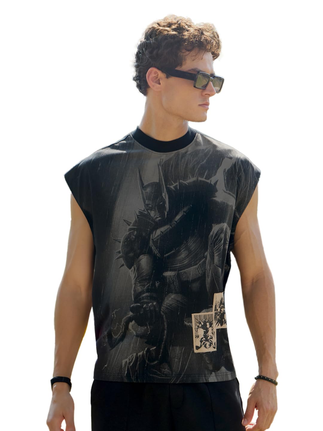 the souled store Batman: Absolute Mens and Boys Sleeveless Round Neck Black Graphic Printed Cotton Casual Lightweight Drop Shoulder Streetwear Trendy Oversized Vests-picture-23
