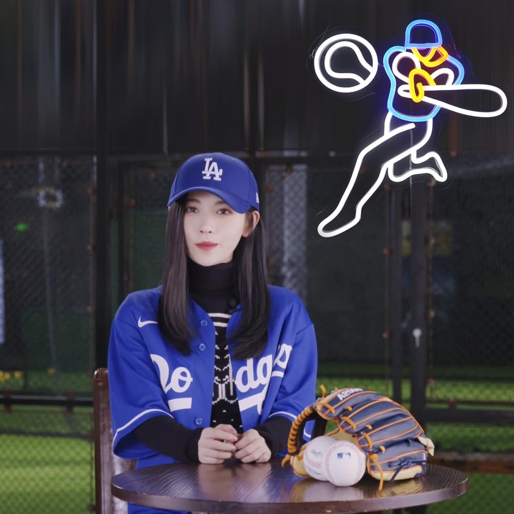 Baseball Neon Light - Dynamic & Classic LED Wall Art for Man Cave, Sports Bar, Game Room or Kids Bedroom Decor, Dimmable USB, Awesome Sports Fan Gift for Players & Enthusiasts