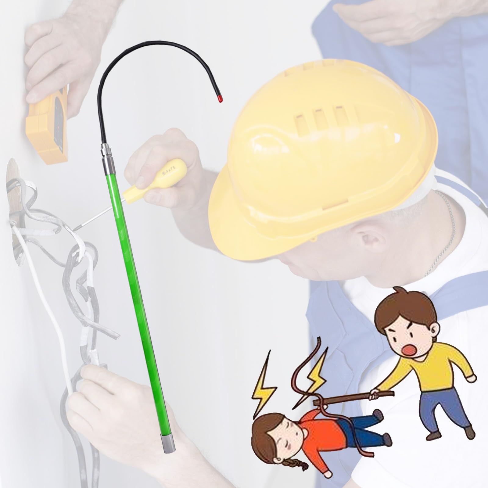 JKJZSALJ Safety Rescue Hook,2M Electrical Safety Rescue Hook-Insulated With 16" Opening, 220Lbs Load Capacity-Ideal For Electricians & Emergency Rescue,Green,4.9ft/1.5m,35kv