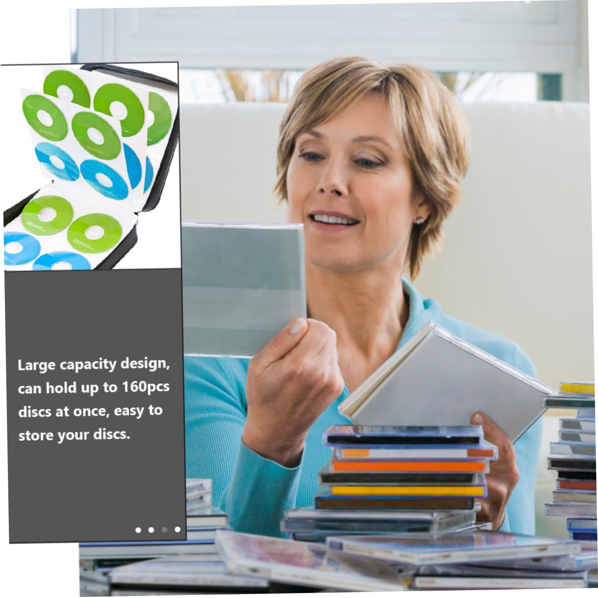 Custodia Porta CD Rigida in Pp 160 Dischi Rivestimento Interno Morbido e Maniglia Portatile, Organizer per Archiviazione CD e Dvd, Protezione da Graffi e Urti per Casa e Viaggi