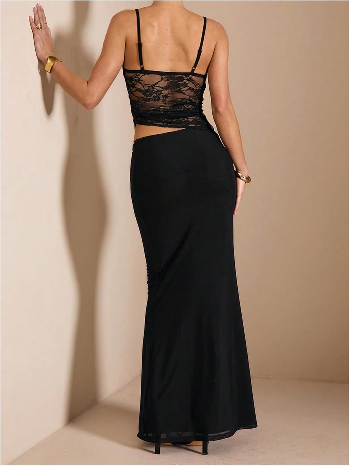 Floerns Women's V Neck Lace Cami Maxi Dress Cut Out Fishtail Evening Bodycon Dresses - Image 3