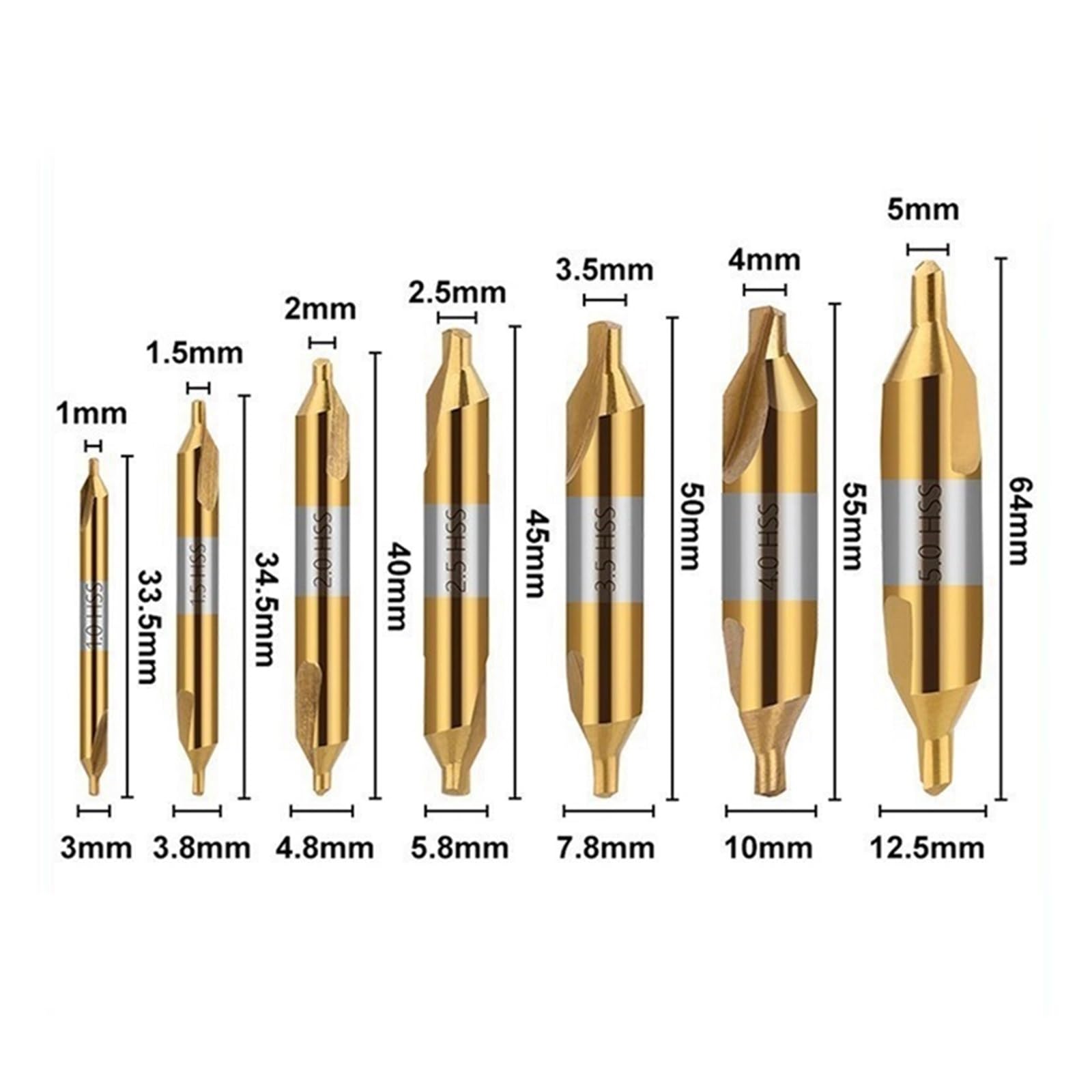 Forets centraux Jeu de 7 forets centraux en acier rapide (1,0 mm, 1,5 mm, 2,0 mm, 3,5 mm, 4,0 mm, 5,0 mm) for le traitement des métaux au tour, durables et faciles à installer