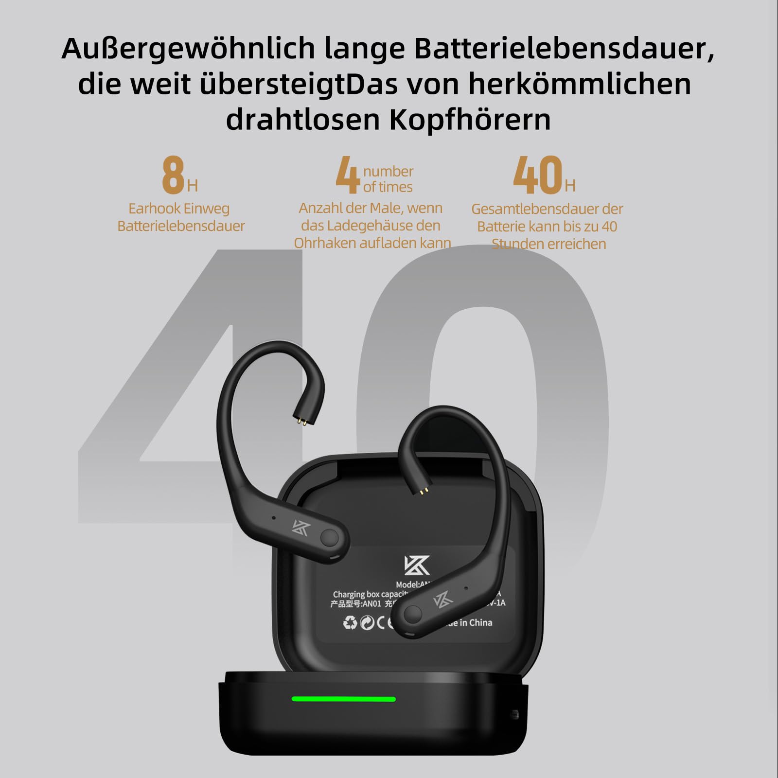 KZ AN01 IEM Adattatore Bluetooth per cuffie, Modulo per cuffie Bluetooth 5.4 True Wireless, cuffie wireless con gancio auricolare e cancellazione attiva del rumore (ANC), 40 ore di riproduzione