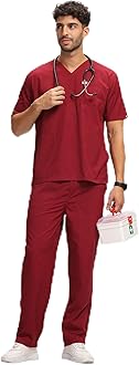 Knya Active Men's 5-Pocket Scrub Suit | Set of Top & Bottom | Half Sleeves | V Neck | Breathable Fabric | Comfortable | Durable | Uniform for Doctors, Nurses and Dentists