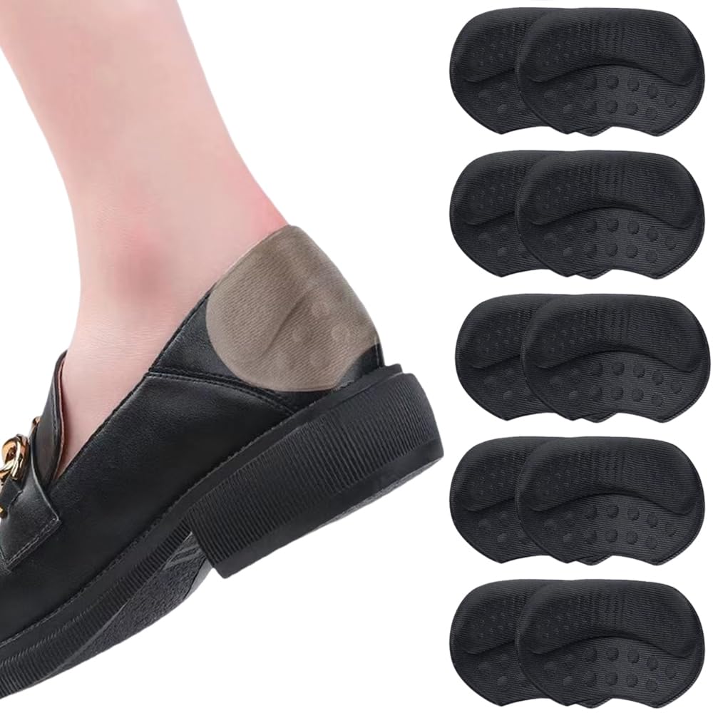 Goodern 5 PCS Heel Grips Liner Cushions Inserts for Loose Shoes Set,Breathable Shoes Heel Pads Liners Filler Prevent Heel Slip And Blister Self-Adhesive Heel Liners for Shoe Too Big Men Women-Black