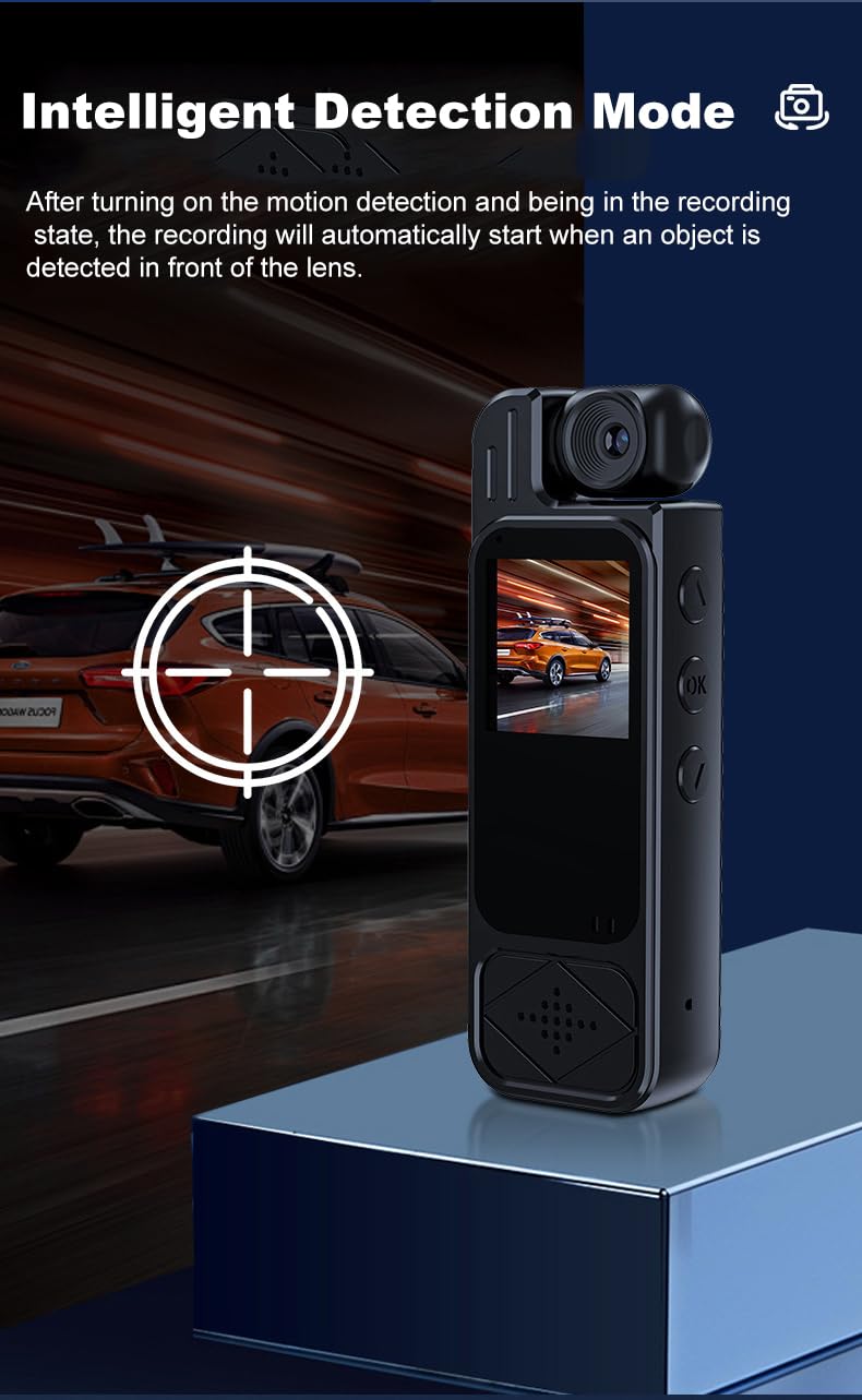 Körperkamera mit Audio-und Videoaufnahme,10 Stunden 2K,Mini-Polizei-Camcorder,Tragbar Outdoor-Videorecorder,180° Drehbarem Objektiv,Videokamera mit Nachtsicht,Bewegungserkennung,Persönlicher Bodycam