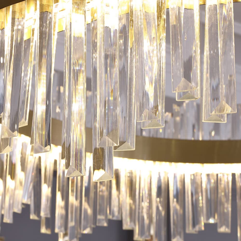 Elegante lampadario a cristalli ovale Lampadario a LED LED con cristalli chiari K9, catena di sospensione regolabile e finitura oro - ideale per soggiorno, sala da pranzo e atmosfera da camera da lett
