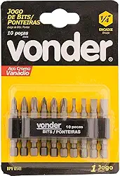 Jogo de Bits/Ponteiras com 10 Peças, Encaixe Sextavado 1/4', Vonder VDO694