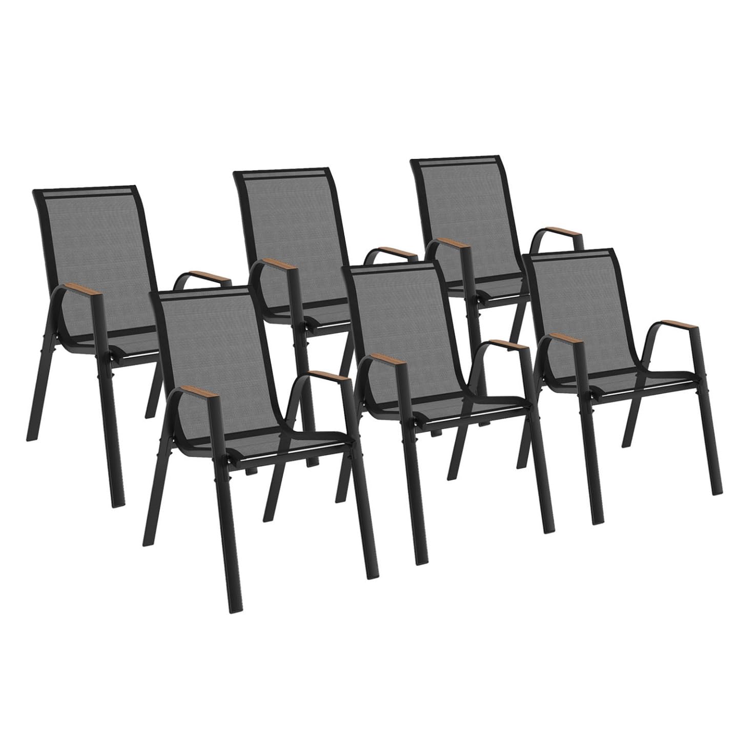IDMarket - Lot de 6 chaises de Jardin NOUMEA métal et textilène empilables Noir et Bois