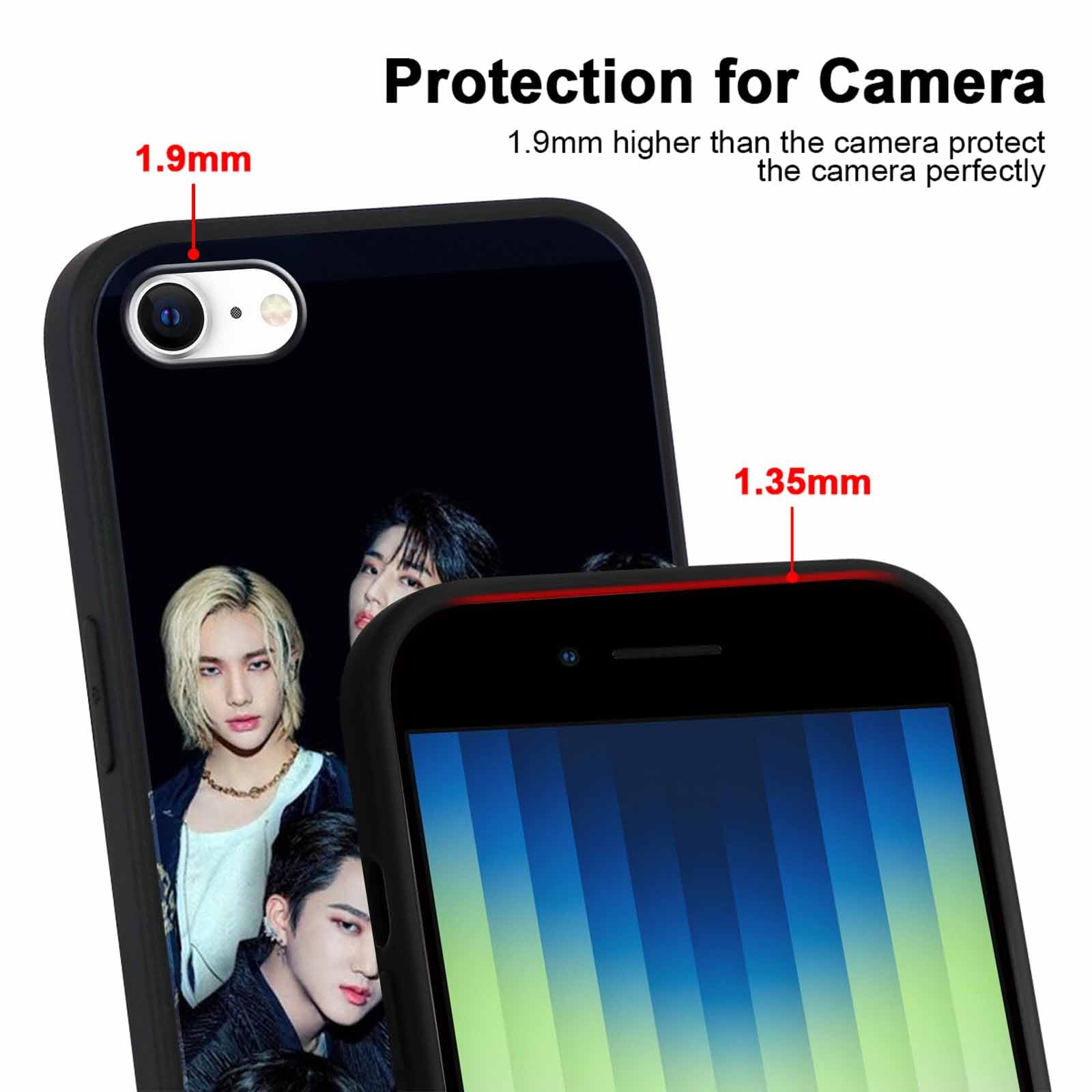 nurkorki 2 Pièces Noir Coque pour iPhone 8 iPhone 7 iPhone SE 2022/2020 4,7,Etui avec Kpop Stray Kids Skzoo Motif Housse,Silicone TPU Cartoon Antichoc Protection Case Cover pour Fille,Skz Fans,Anime