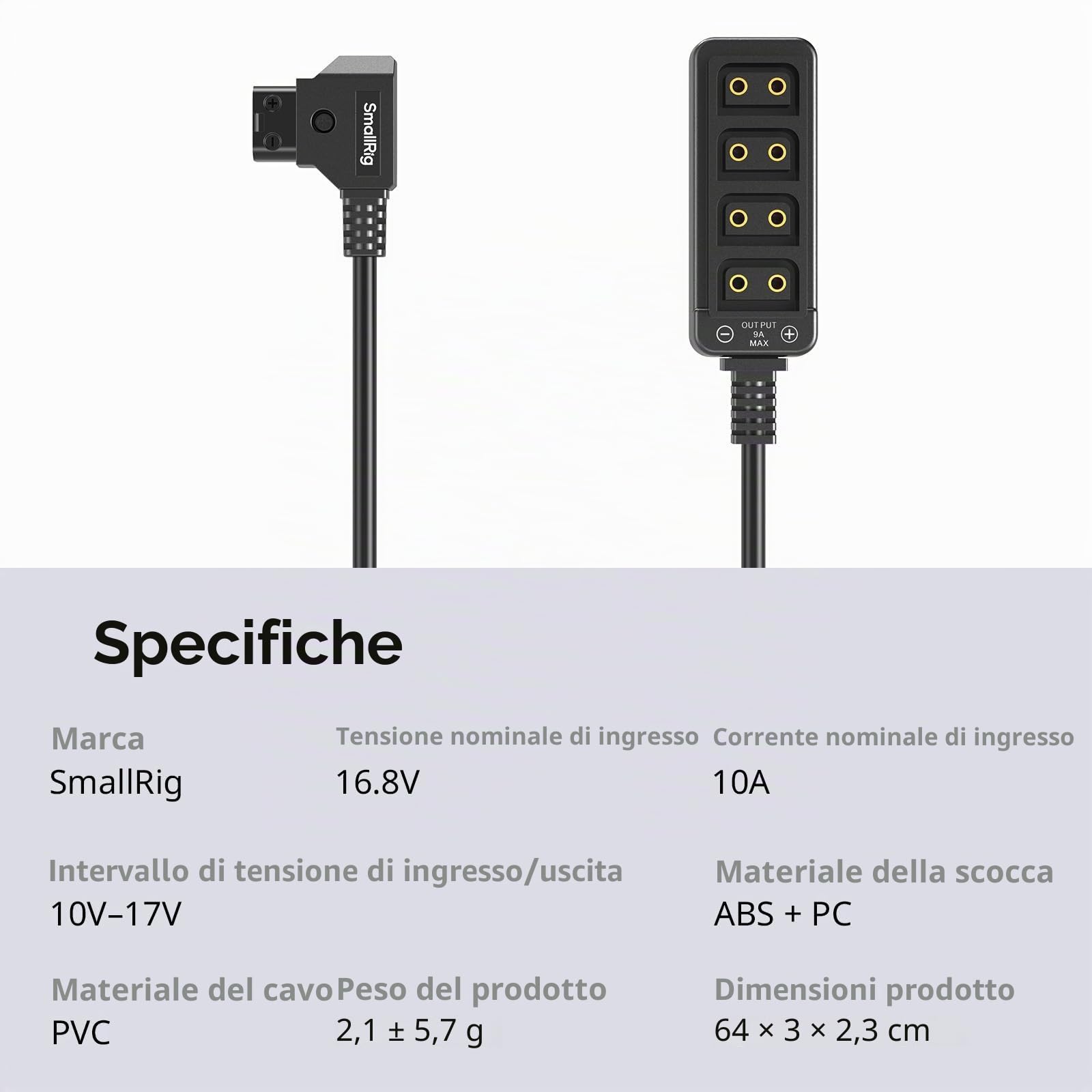 SMALLRIG Splitter D-Tap, Cavo di alimentazione splitter D-Tap a 4 porte, Cavo di ricarica D-Tap adatto per batterie con attacco V, fotocamere mirrorless, monitor, cavo ignifugo 64 cm/25,2 pollici