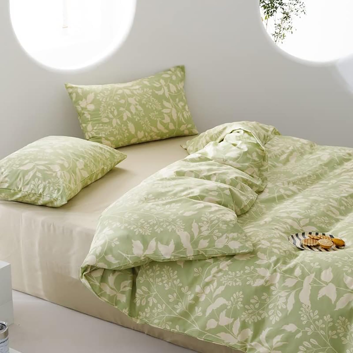 KAREVER Green Botanical Comforter Set Queen Sage Green Floral Comforter