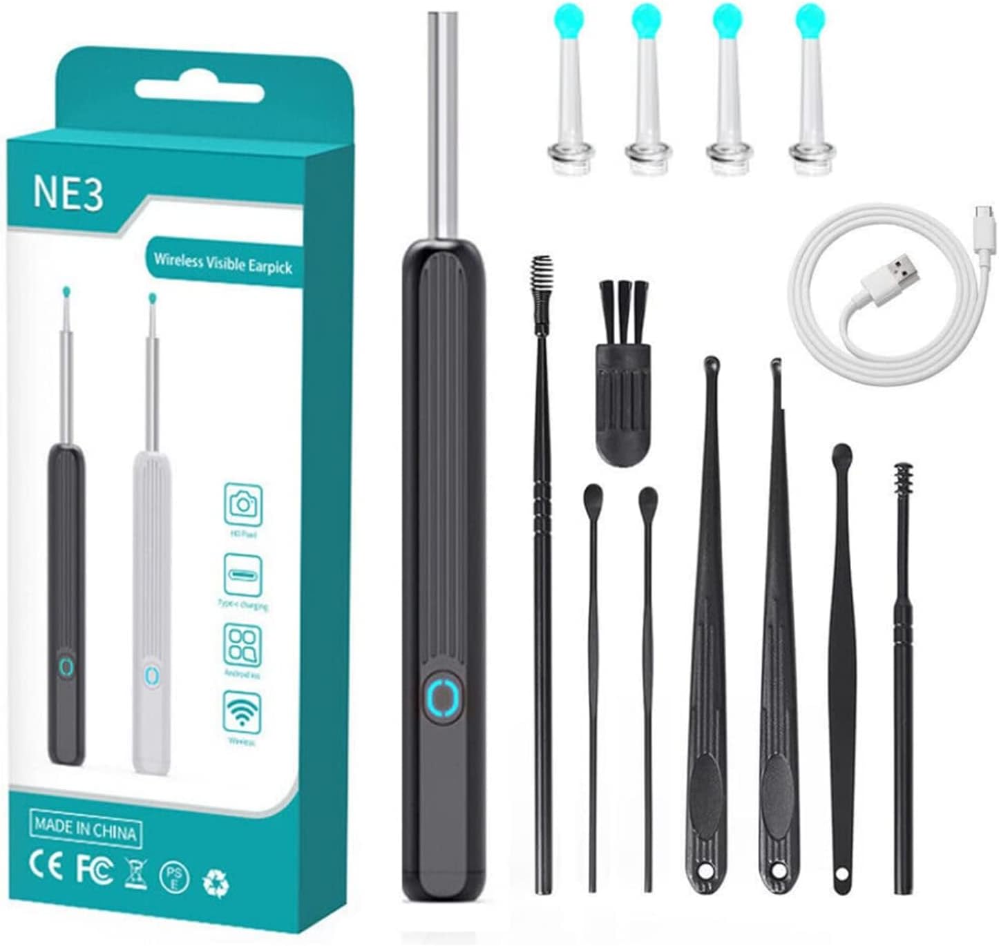 Ear Wax Removal,Wi Fi Visible Wax Elimination Spoon,USB