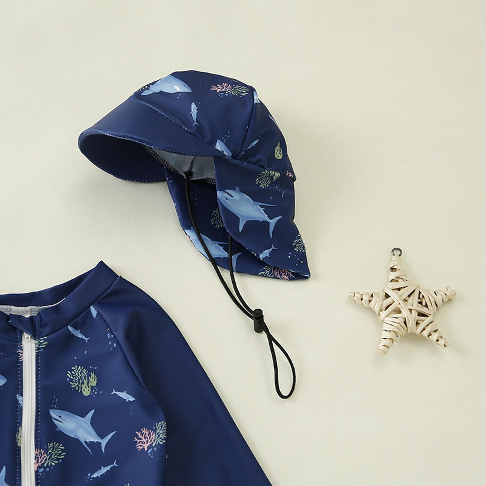 MaNMaNing Completo Mare Bambino Tre Pezzi Squalo Stampa Cappello Zip Spiaggia Estate Completo Mare Squalo Bambino
