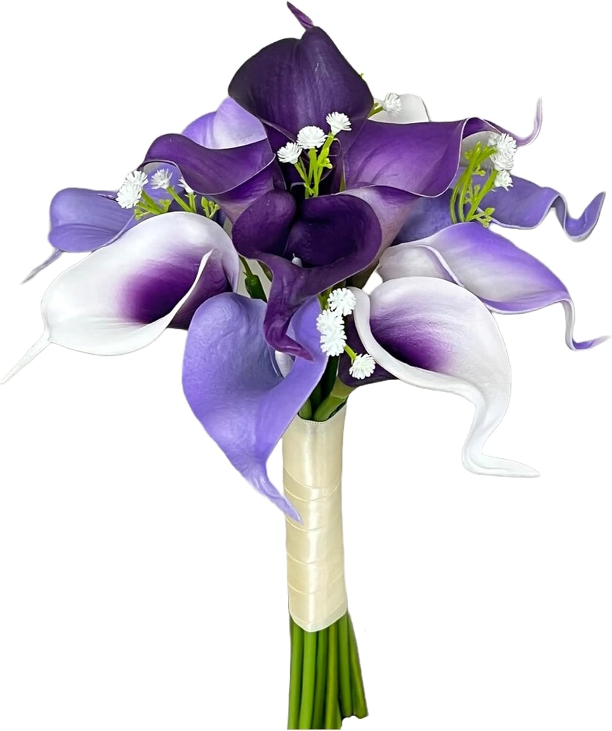 Angel Isabella 8" Wedding Bouquet - Shades of Purple,Lavender White with Real Touch Calla Lily