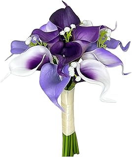 Angel Isabella 8" Wedding Bouquet - Shades of Purple,Lavender White with Real Touch Calla Lily