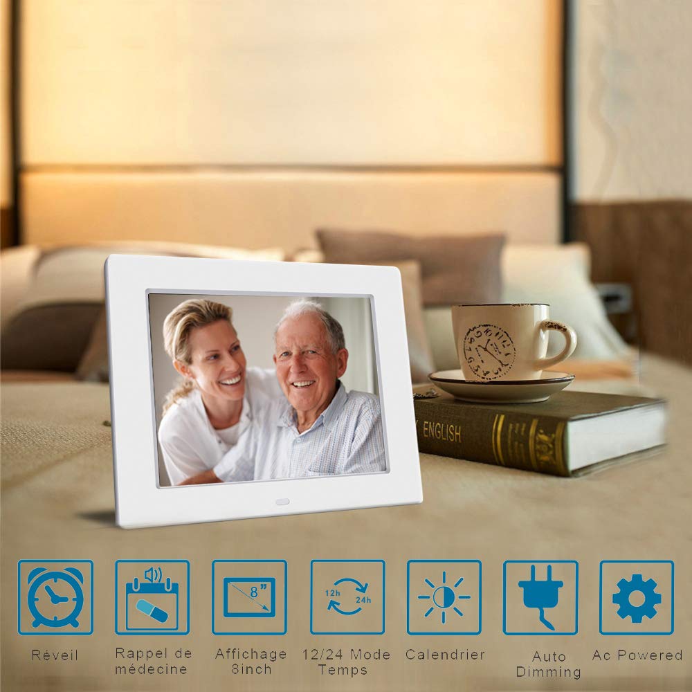 8" LCD Horloge Numérique Calendrier avec Date, Jour et Heure | Horloge Alzheimer pour Les Seniors,C'est pour Les Parents (Blanc)