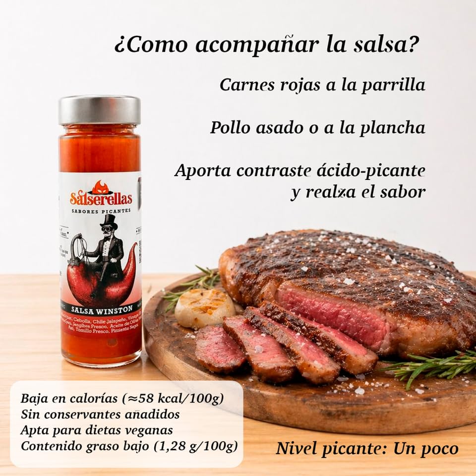 Pack 3 Salsas Picantes Gourmet Salserellas (Afgana, Winston y Curry) | Variedad de Sabores con Jalapeño | Ingredientes Naturales con Aceite de Oliva | Ideal para Carnes, Tacos, BBQ y Regalo Foodie